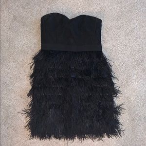 Minuet black sweetheart dress with feather bottom